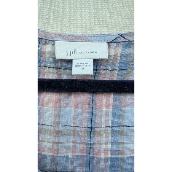 J.Jill Love Linen Womens Plaid Maxi Dress Medium Blue V-Neck Sleeveless Flaw - Picture 7 of 9